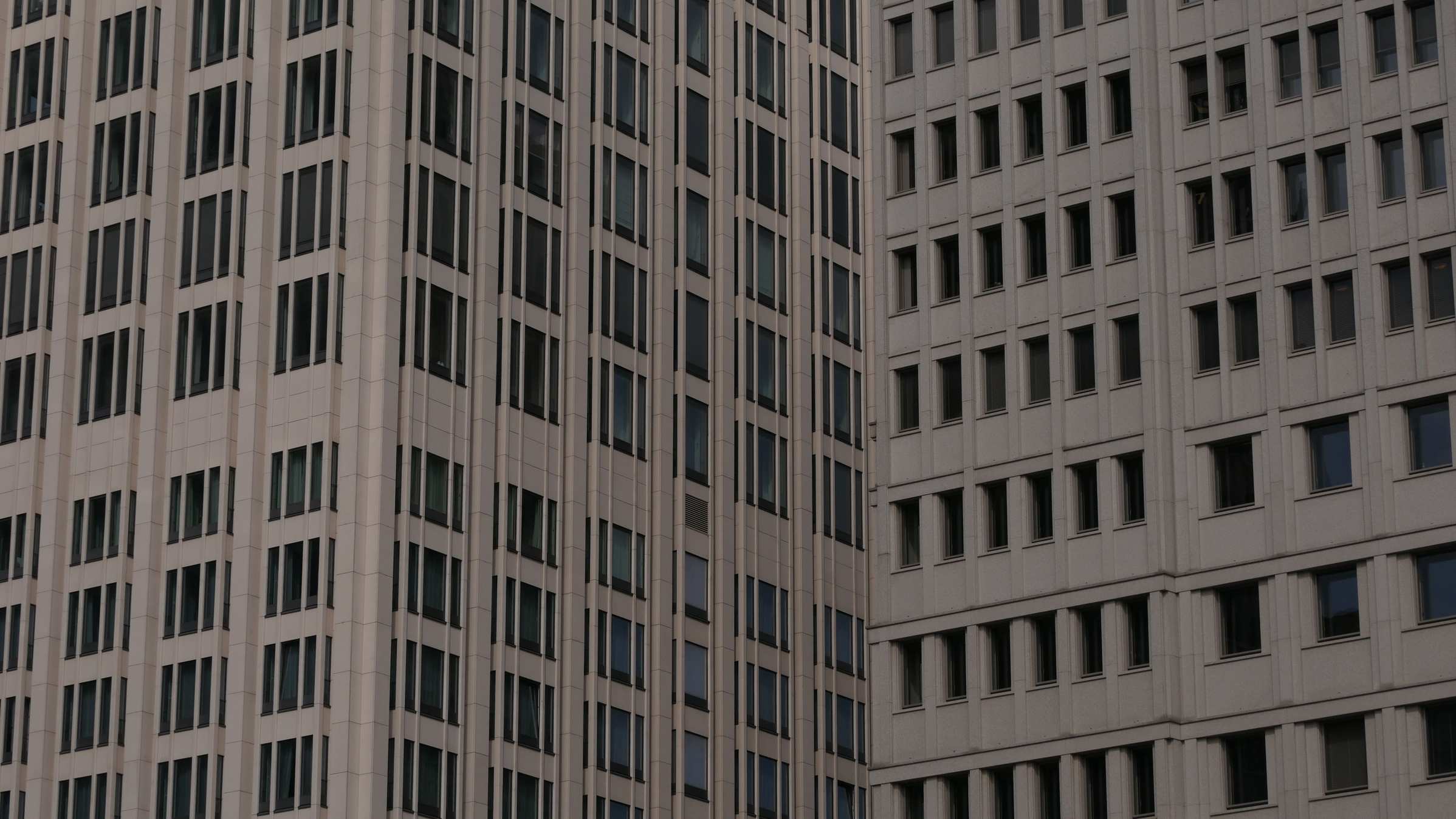 Modern office buildings along a city street